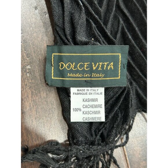 Dolce Vita Textured Cashmere Scarf Black One Size Fringe Trim Neck Wrap Shawl - Picture 4 of 9
